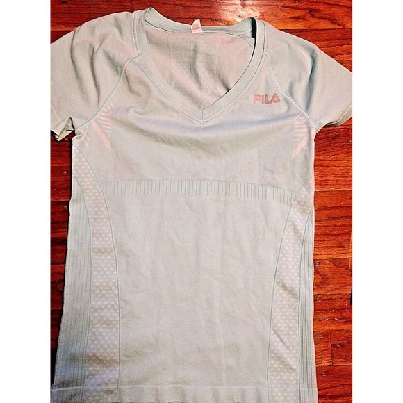 FILA Sport Womens Top Size Large Blue Athletic Short Sleeves V Neck - Picture 7 of 7